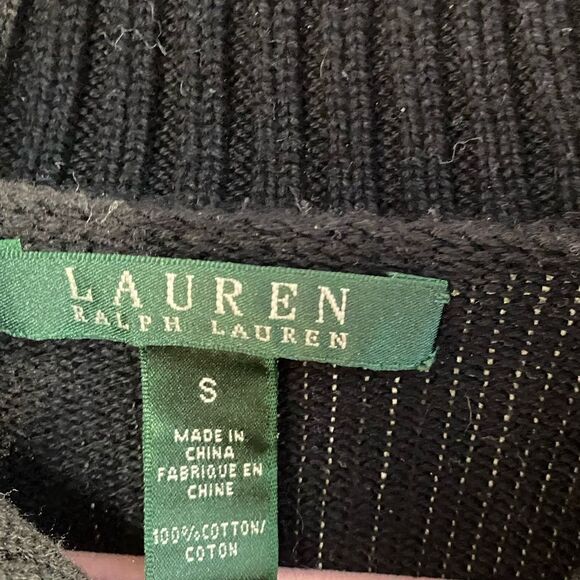 Lauren Ralph Lauren LRL Black Cotton Knit Sweater with Metal Clasp Sz S - Picture 5 of 6